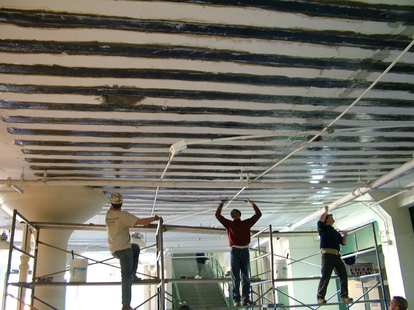 Fenway Park lobby ceiling being restored