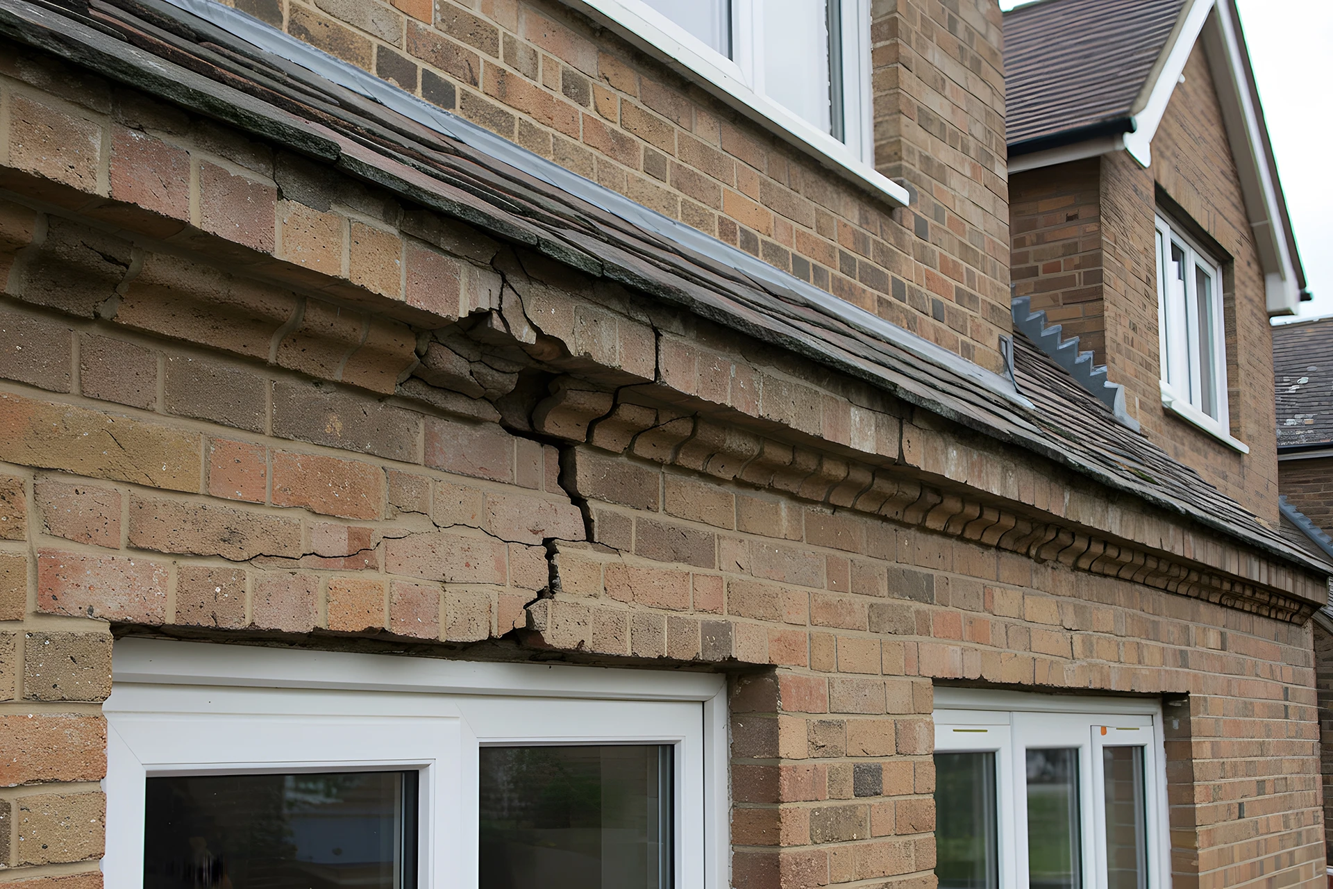 brick house with a crack in the exterior