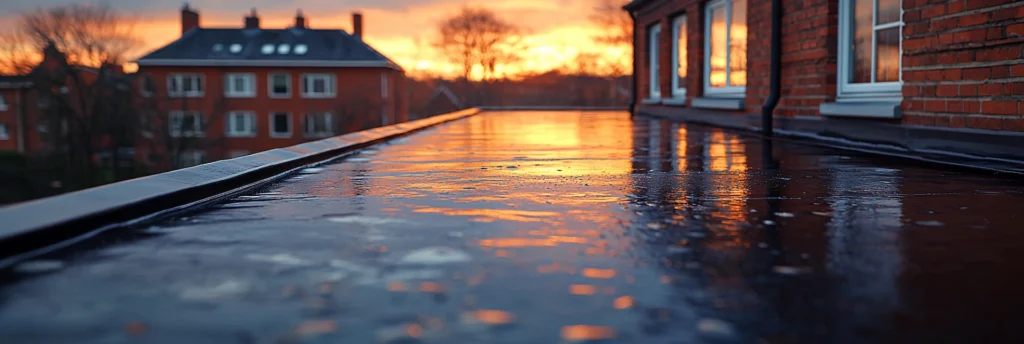 wet roof of an apartment building