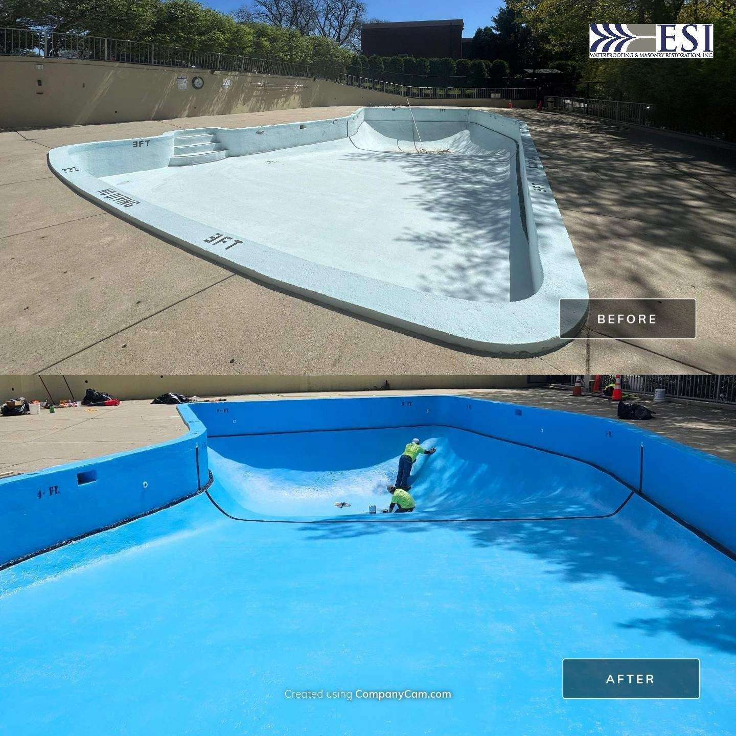 before and after image of a pool restoration project