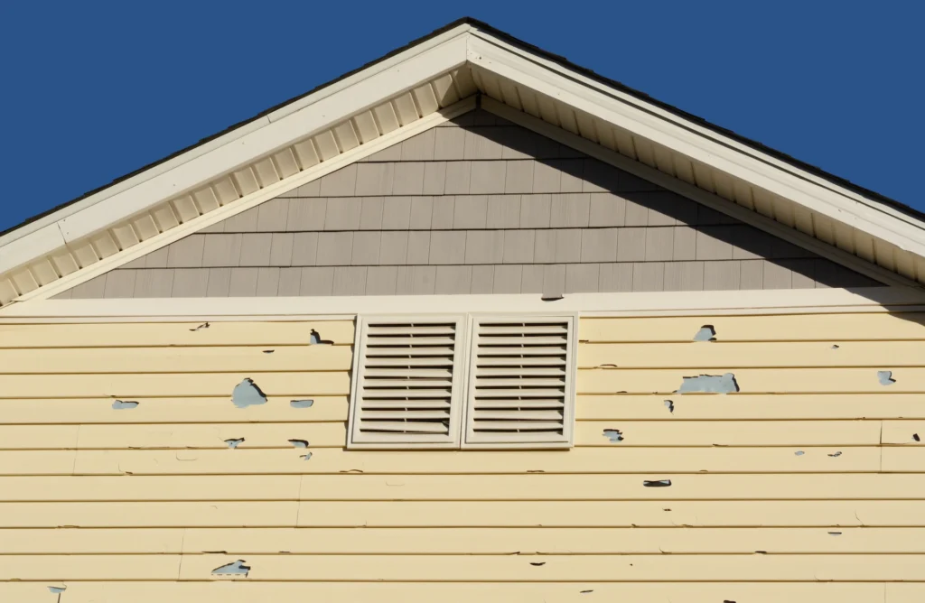 siding of house has peeling paint